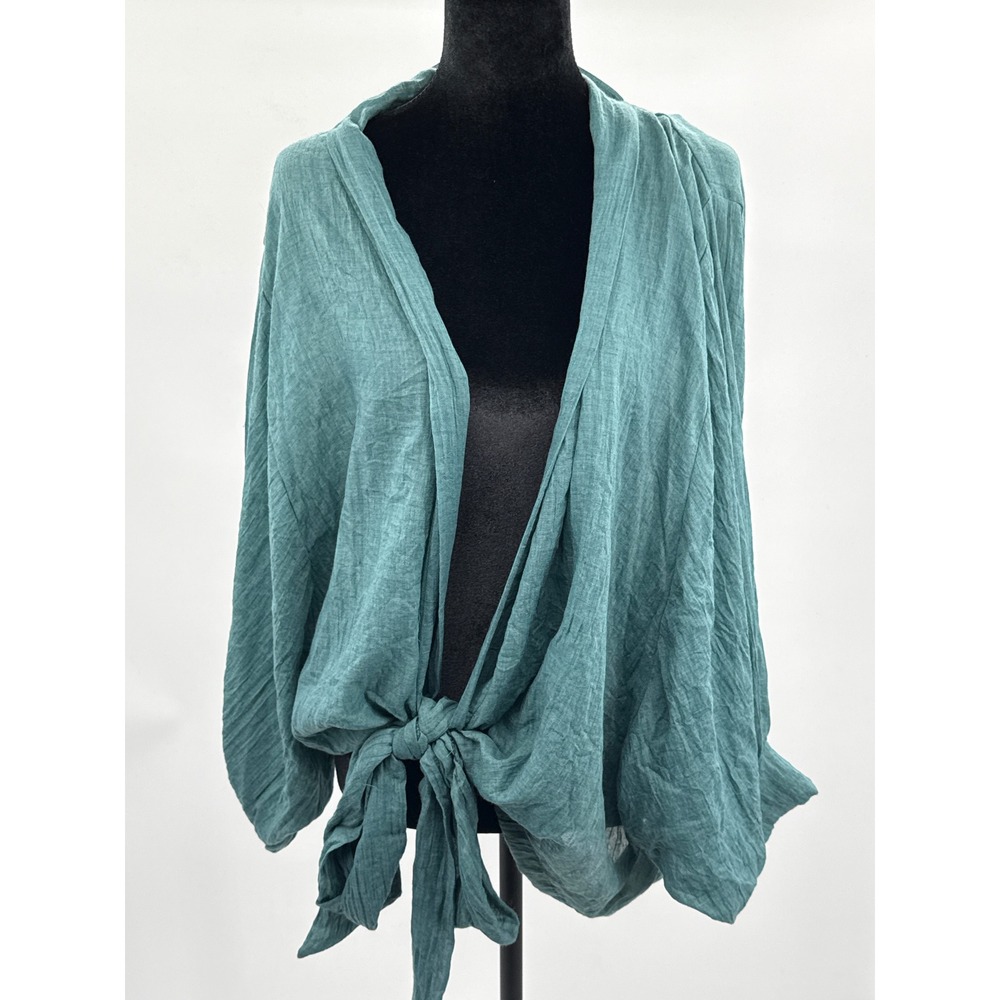 Jupee Womens Teal Green Gauze Tie Front Cardigan Balloon Sleeve Wrap Top Large